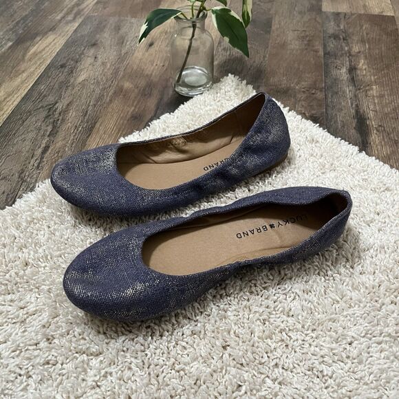Lucky Brand Size 8 Metallic Blue Canvas Slip-On Emmie Ballet Flats - Picture 5 of 7